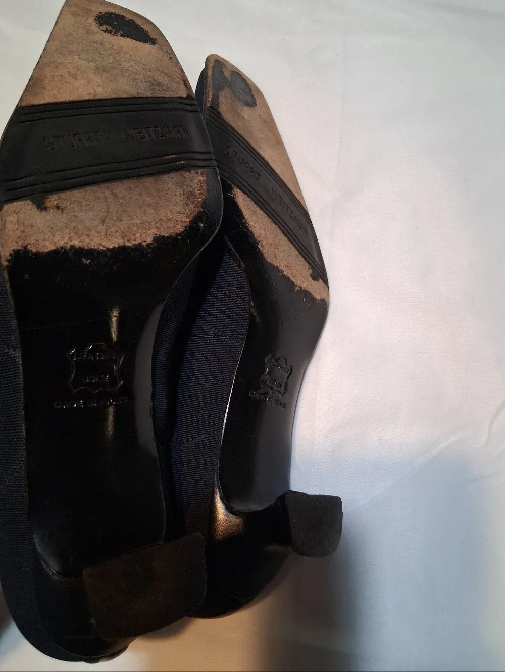 Stuart Weitzman , Black Fabric Kitten Heel Loafers Designer Comfort